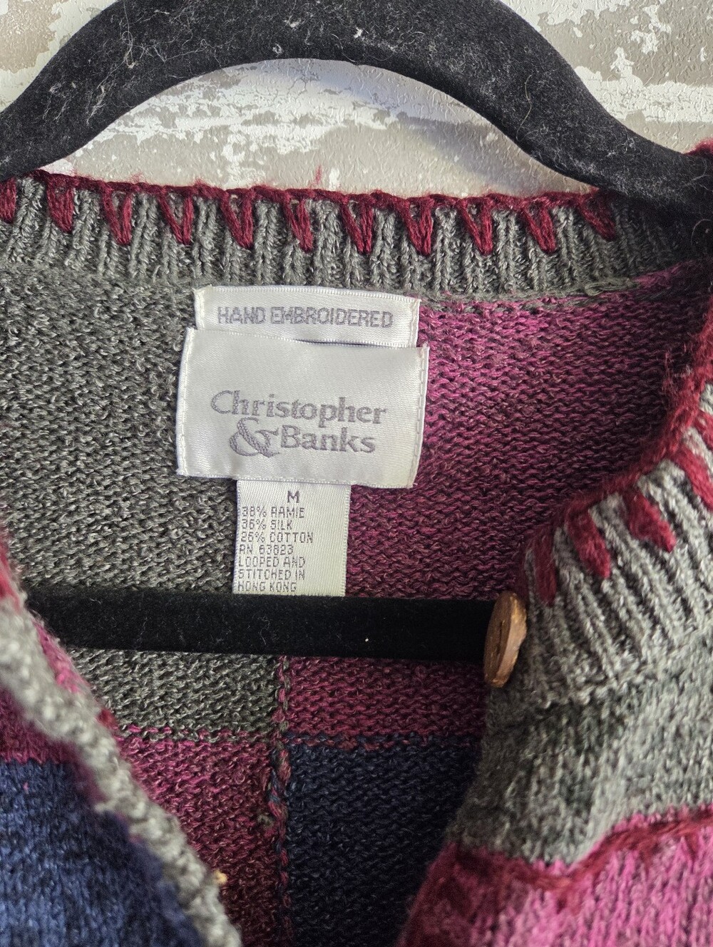 ​Vtg Christopher Banks Patchwork Cardigan M Silk Blend Leaf Boho Cottagecore - Picture 5 of 9